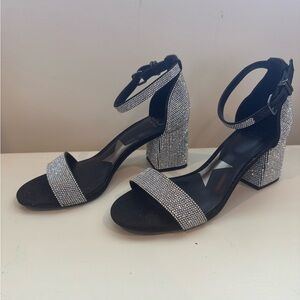 Gianni Bini Black and Silver Crystal Block Heel Sandals